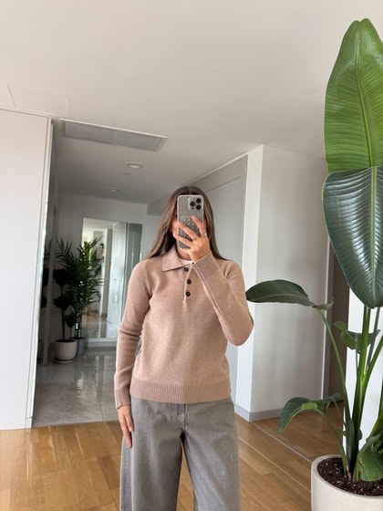 Premium Doku Polo Yaka Triko - Bej