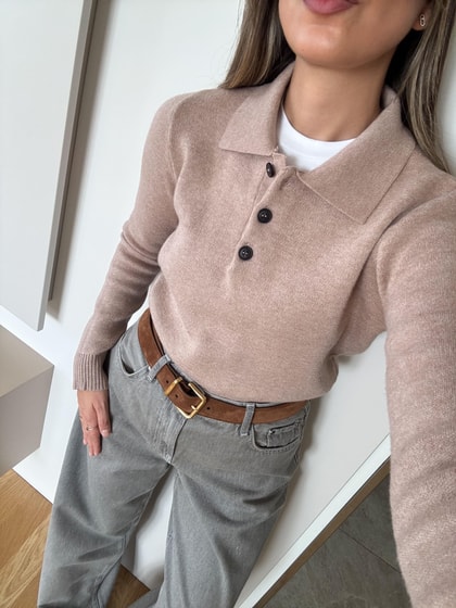 Premium Doku Polo Yaka Triko - Bej