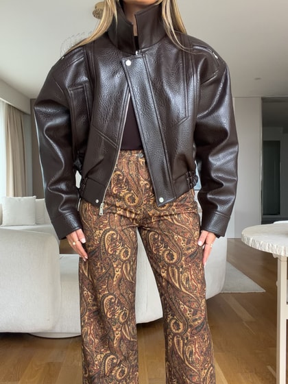 Premium Oversize Deri Ceket - Kahve