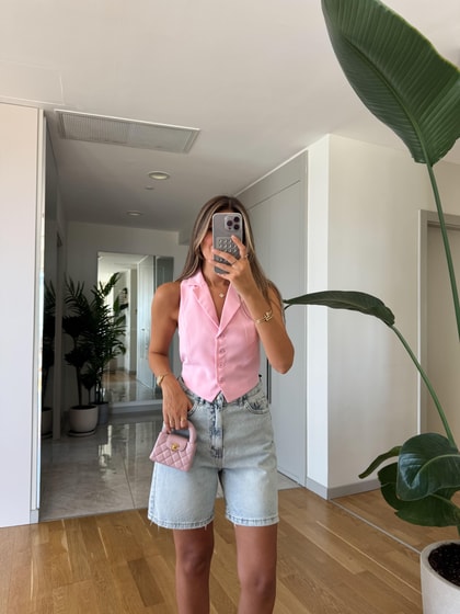 Qu Cut Out Yelek - Pembe