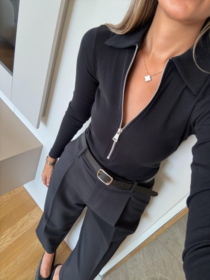 Qu Fermuarlı Polo Yaka Body - Siyah