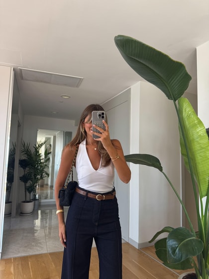 Qu Halter Yaka Bluz -Beyaz