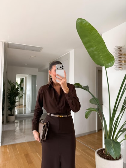 Renesa Vatkalı Basic Poplin Gömlek - Kahve