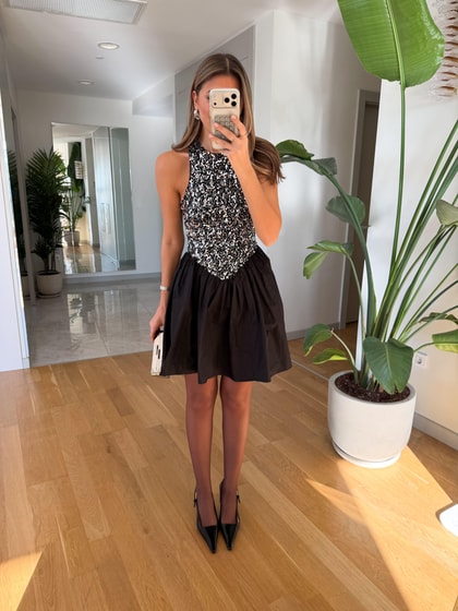 Rose Payetli Mini Elbise - Silver