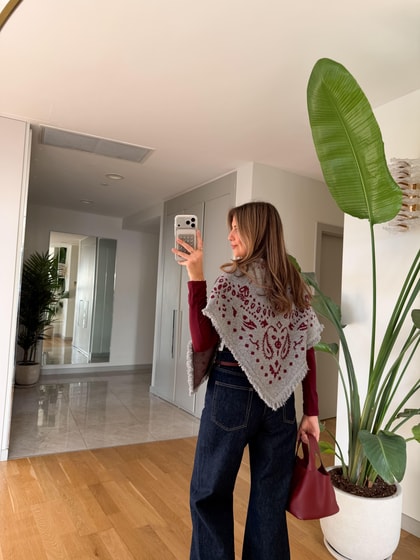 Şal Desenli Triko Şal - Bordo