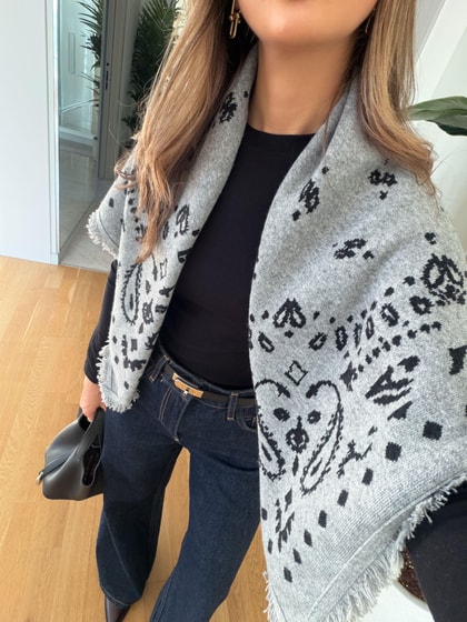 Şal Desenli Triko Şal - Siyah