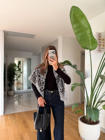 Şal Desenli Triko Şal - Siyah