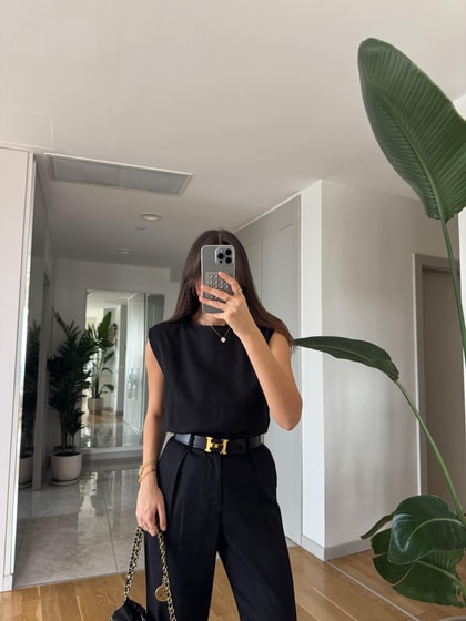 Sienna Pamuk Keten Bluz Pantolon Takım - Siyah