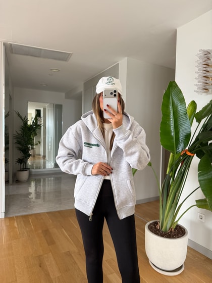 Sırt Baskılı Fermuarlı Sweatshirt - Gri