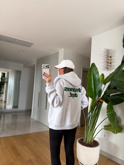 Sırt Baskılı Fermuarlı Sweatshirt - Gri