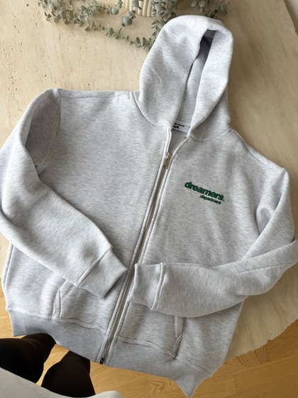 Sırt Baskılı Fermuarlı Sweatshirt - Gri