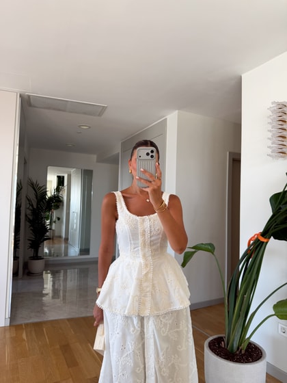 Sophia Dantelli Bluz Etek Takım - Beyaz