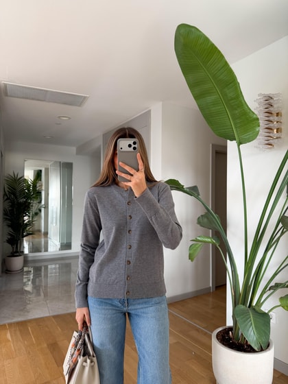 Swain Bisiklet Yaka Düğmeli Triko Hırka - Gri