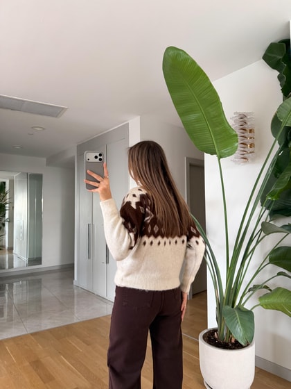 Swite Desenli Kazak - Krem Kahve