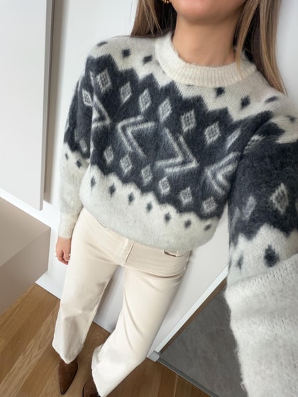 Swite Desenli Kazak - Krem Antrasit