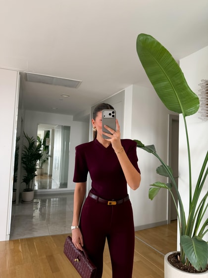 Tarte Vatkalı V Yaka Bodysuit - Mürdüm