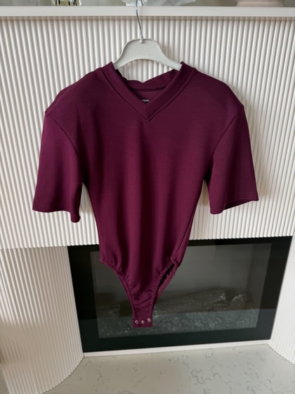 Tarte Vatkalı V Yaka Bodysuit - Mürdüm