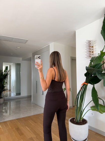 Taş Detaylı Askılı Bodysuit - Kahve