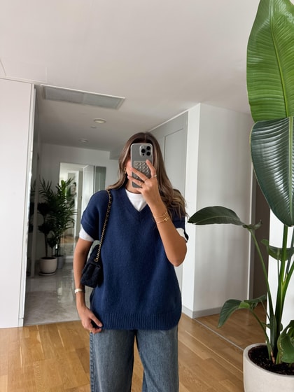 V yaka Triko Süveter - İndigo 