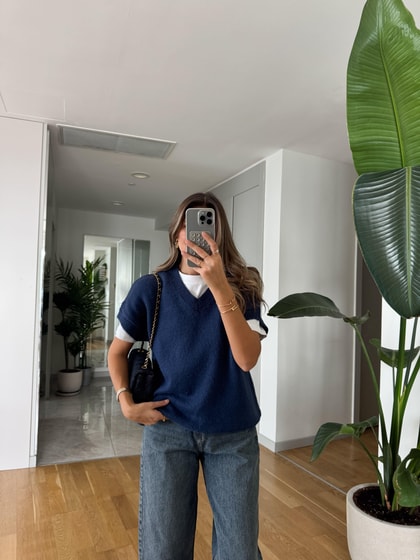V yaka Triko Süveter - İndigo 