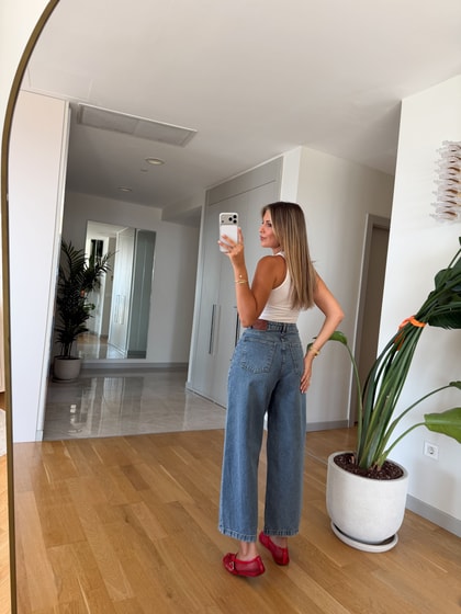 Yan Dikişli Balon Jean - Mavi 