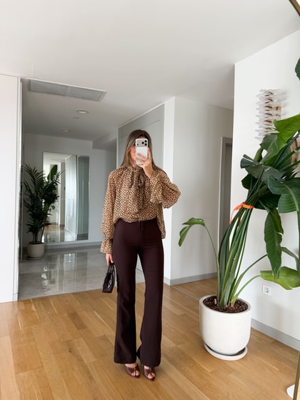 Yüksek Bel Şerit Detaylı Pantolon - Kahve