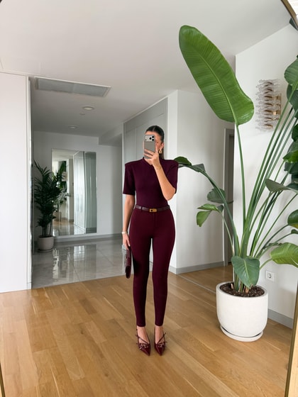 Yüksek Bel Tayt Pantolon - Bordo