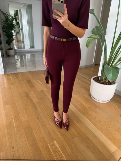 Yüksek Bel Tayt Pantolon - Bordo