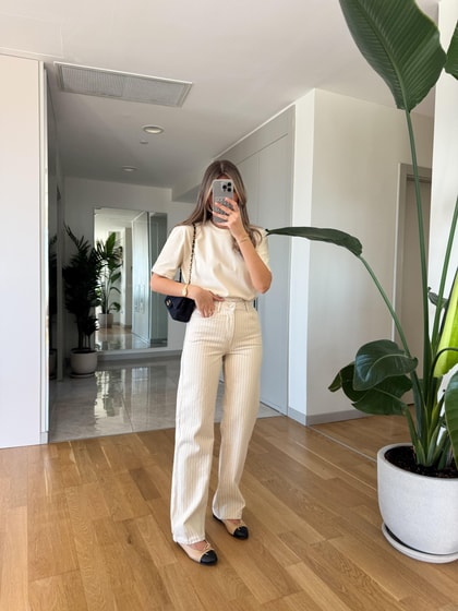 Zr Lacivert Çizgili Ekru Jean 