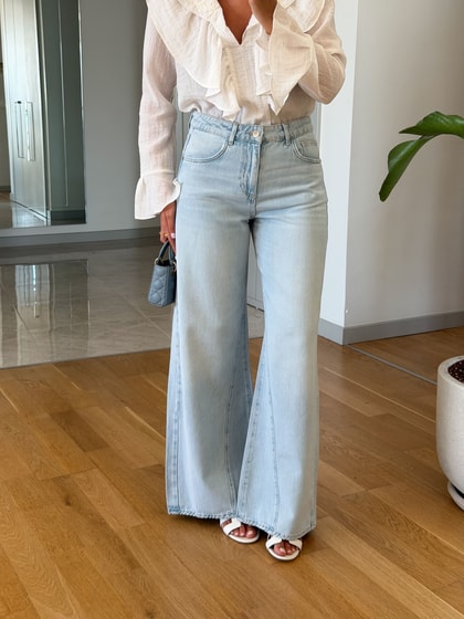 Zr Paça Detaylı Wide Leg Jean - Açık Mavi 