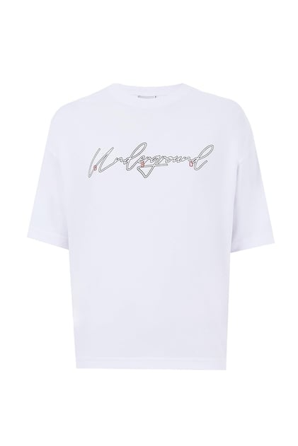 Maraton Oversize Erkek Bisiklet Yaka  Kısa Kol Beyaz T-shirt 23894