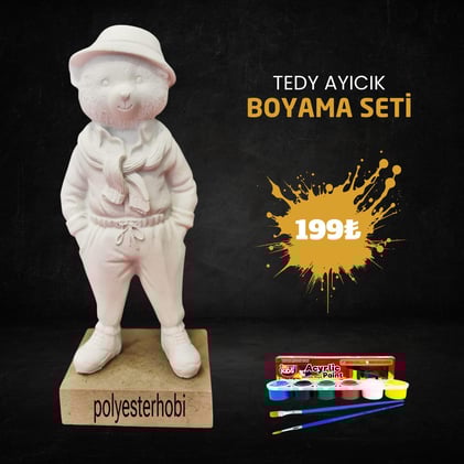 OB 2406 - Tedy Ayıcık Biblo Boyama Seti Ham Polyester Obje 