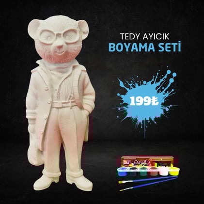 OB 2407 - Tedy Ayıcık Biblo Boyama Seti Ham Polyester Obje 