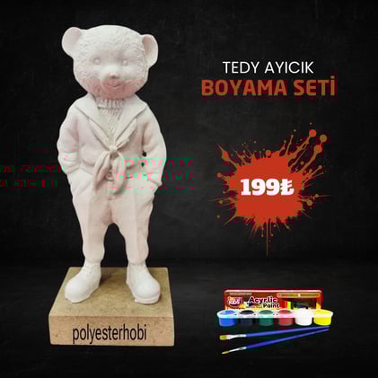 OB 2408 - Tedy Ayıcık Biblo Boyama Seti Ham Polyester Obje 