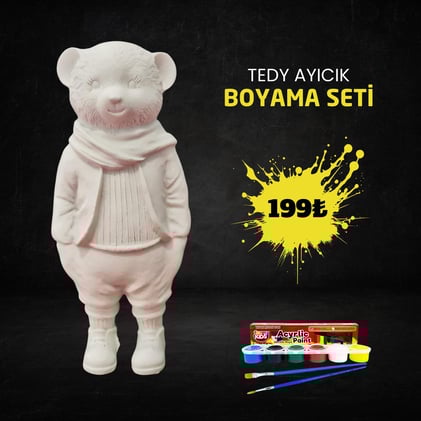 OB 2409 - Tedy Ayıcık Biblo Boyama Seti Ham Polyester Obje 