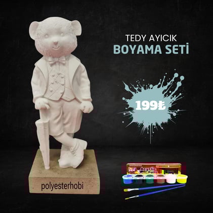 OB 2410 - Tedy Ayıcık Biblo Boyama Seti Ham Polyester Obje 