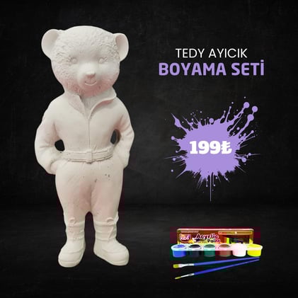 OB 2411 - Tedy Ayıcık Biblo Boyama Seti Ham Polyester Obje 