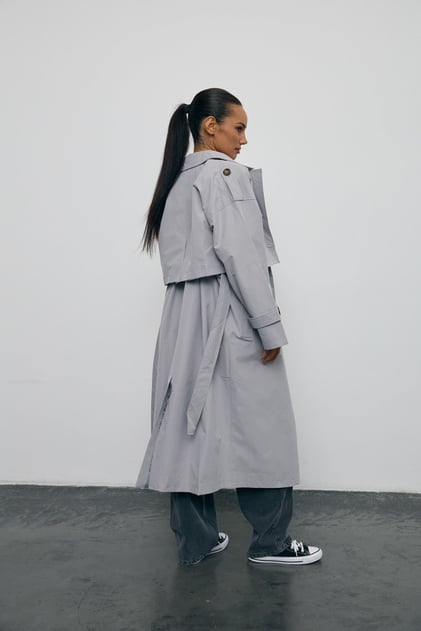 Gri Oversize Trençkot