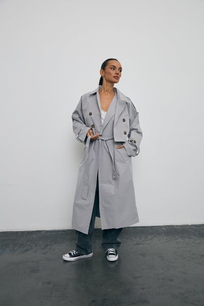 Gri Oversize Trençkot