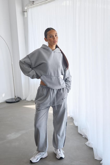 Gri Star Hoodie Sweatshirt Ve Jogger Takım