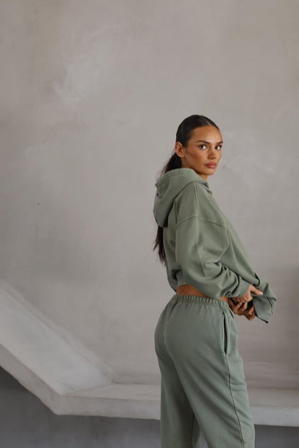 Haki Hoodie Sweatshirt Ve Sweatpants Takım