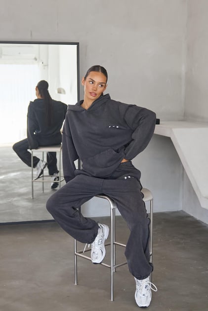Siyah Star Hoodie Sweatshirt Ve Jogger Takım