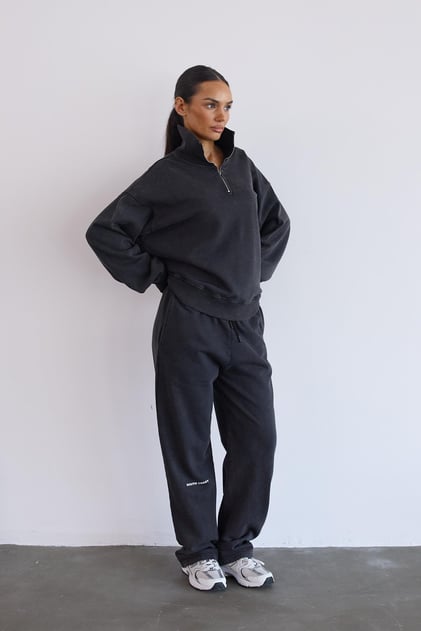 Soluk Siyah Fermuarlı Sweatshirt Ve Sweatpants Takım