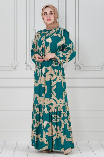 Viscose dress - decorated with zipper - petrol color