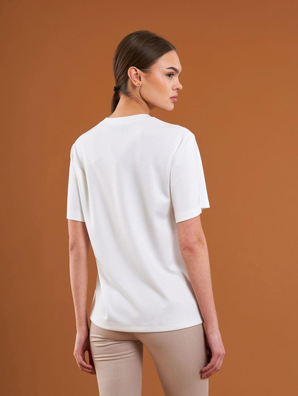 050733 Bisiklet Yaka Oversize Tişört Ekru