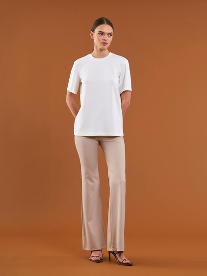 050733 Bisiklet Yaka Oversize Tişört Ekru