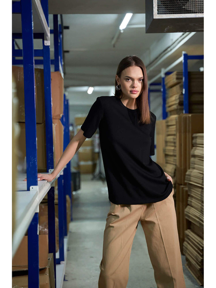 050733 Bisiklet Yaka Oversize Tişört Siyah