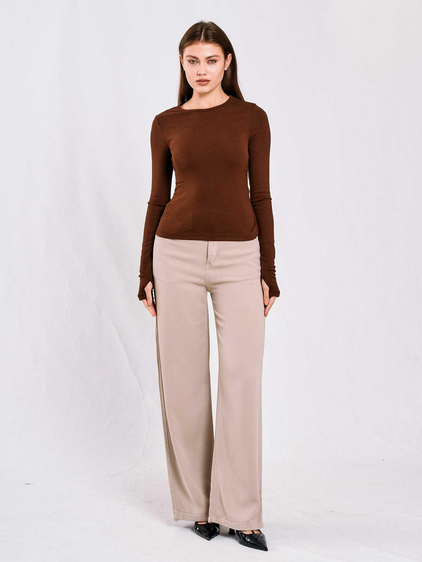 071782 Yanları Büzgülü Bluz Kahve