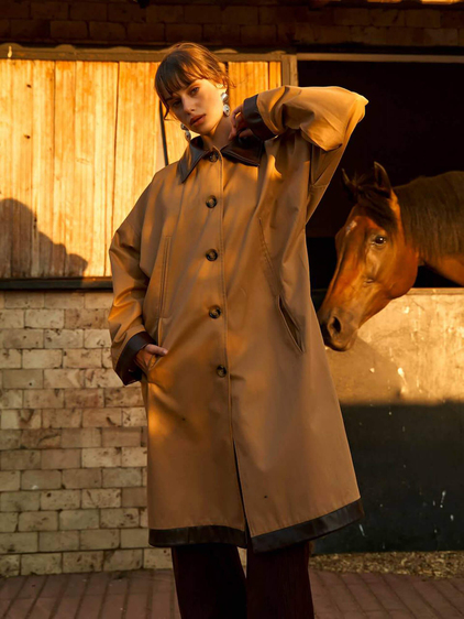 250462 Deri Yakalı Trençkot Bej