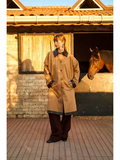 250462 Deri Yakalı Trençkot Bej